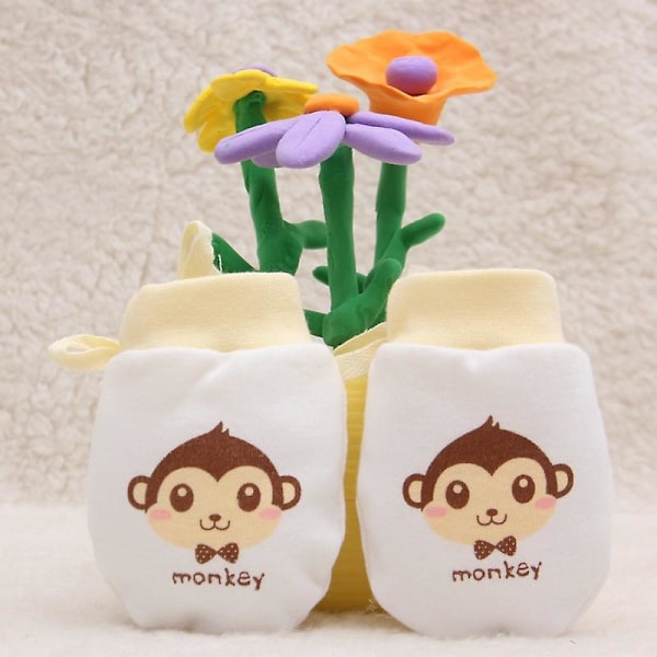 Baby Anti-scratch Vantar Nyfödda Pojkar Flickor Bomull Vantar Gåvor För 0-6 Månader Monkey Gul
