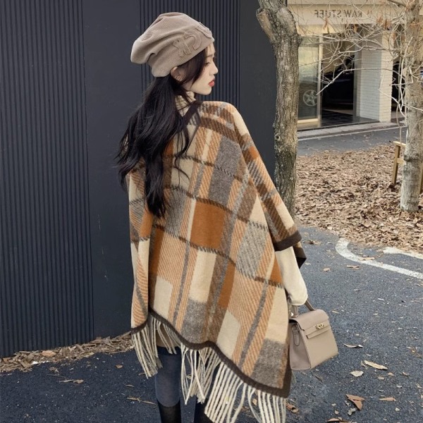 Ny retro britisk rutete sjal for kvinners yttertøy high-end Kore