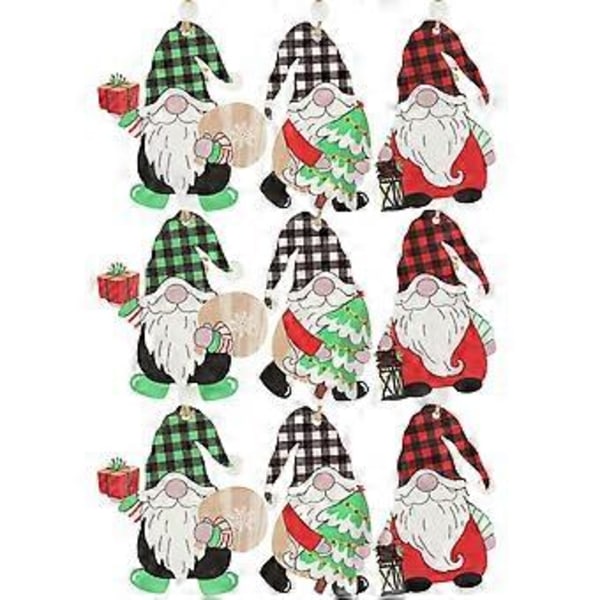 9 kpl Joulutonttu Puiset Koristeet Tonttu Riippuvat Koristeet Tonttu Joulukuusen Koristeet (8,2X7,4CM Lajitelmaväri) Assorted Color 8.2X7.4CM