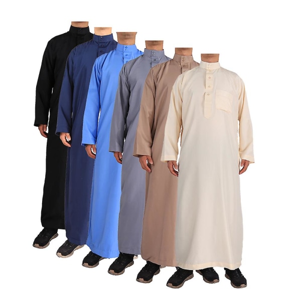 Islamisk Saudi-muslimsk långrock för män Dubai Arabictunic Toppblus Thobe Kaftan Kläder（58(L))