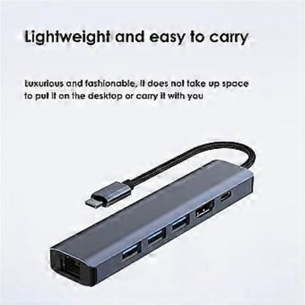 Projektionsfunktion HDMI-kompatibel 4K 100W PD Hub 6-i-1 USB 3.0 Adapter RJ45 USB-C