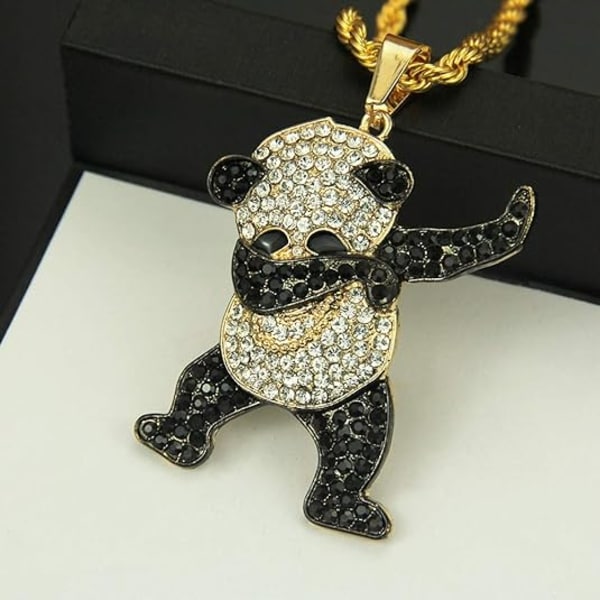 Unisex Iced Out Full Diamond Panda Vedhæng Halskæde Hip Hop Halskæde