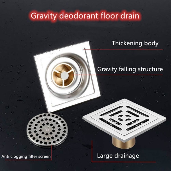 6cm thick square shower drainage pipe odor proof floor drain, sta