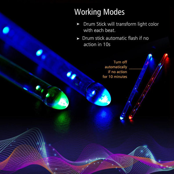 Led Light Up Drumsticks Jazz Drum Sticks 15 Gradient Colorful Lights Drumstick set