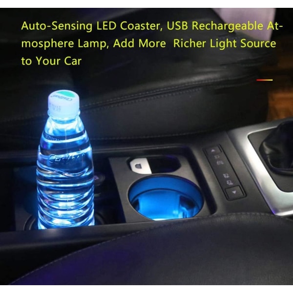 LED-ljus för bilkopphållare, 7 färger Byte av USB laddningsplatta Wat