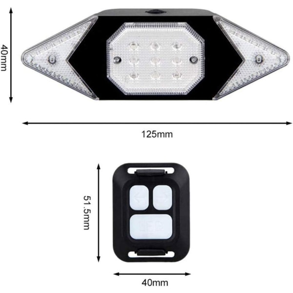 Baglygter til cykler, trådløs kontrol, konstant/blinkende 39 LED'er, 100 lumen, IPX4 vandtæt, USB-genopladelige blinklys, blinkende tilstand op til 10 timer