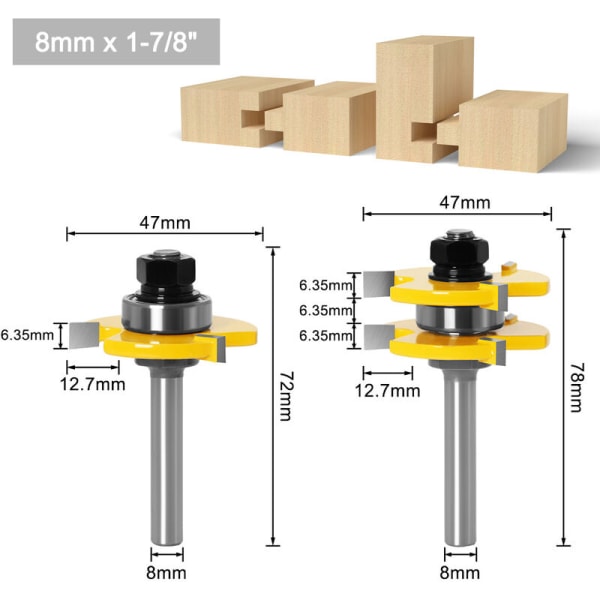 Shank Matched Tongue and Groove Cutter Set 3 Teeth T Shape Wood C