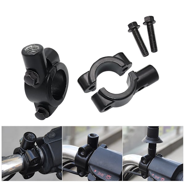 Par Universel 8mm Beslag Holder Montering til 22mm Styr Bakspejl Motorcykler Scooter Sort