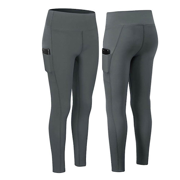 Naisten korkeavyötäröiset sivutaskulliset trikoot urheiluleggingsit joogahousut（10(XL) Harmaa）