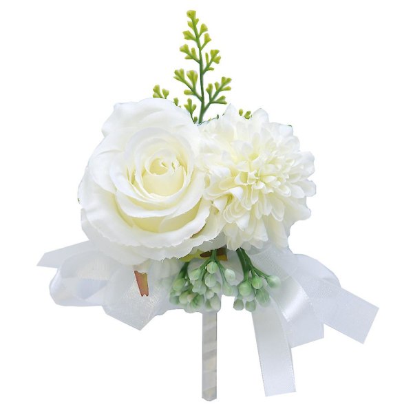 2 stk Bryllupsknapphull Hvit Rose Knapphull Håndlaget Corsage Knapphullsblomster Med Pinne Og Klips