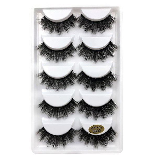 5 par återanvändbara tjocka 3d falska ögonfransar lämpliga för vacker makeup（1MM）