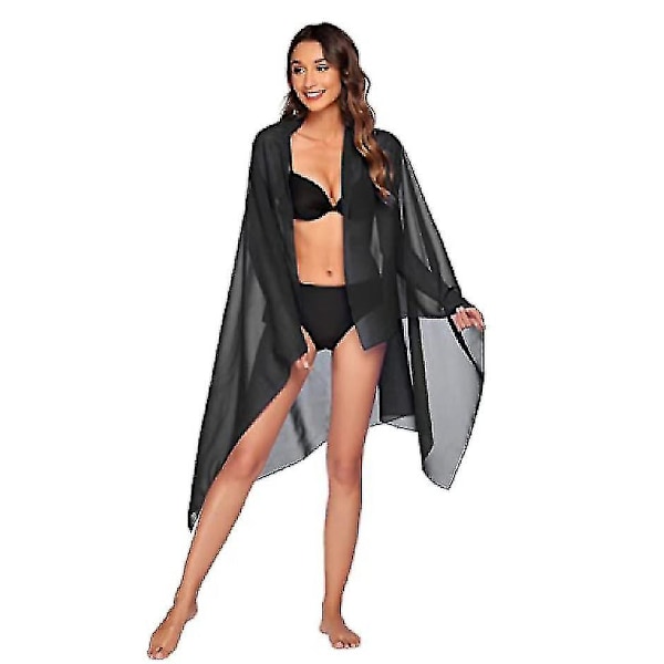 Kvinde Strand Sarong Pareo Chiffon Bikini Wrap Nederdel Cover Up Til Badetøj Sort