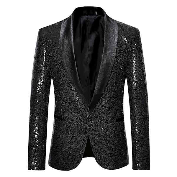 Herr Sequin Casual Blazer Fest Bröllop Höst Vinter Regelbunden Rock Casual Jacka（M Svart）