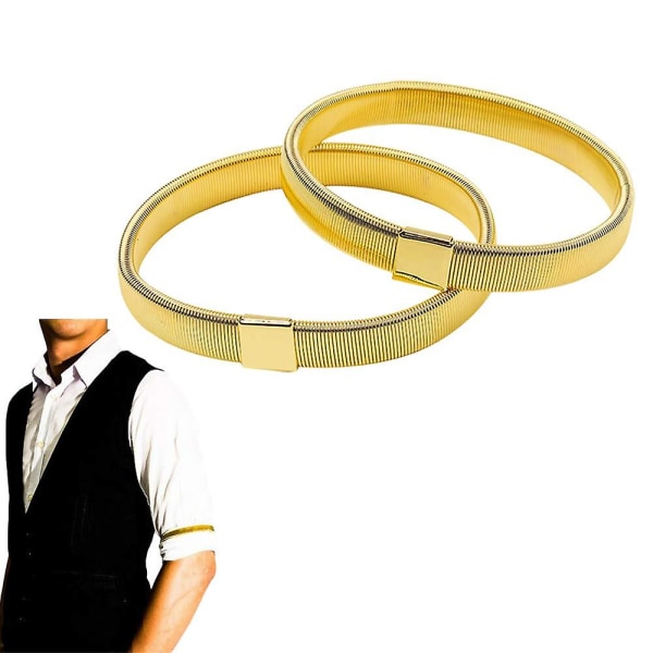 Anti-halk skjorta ärmar metall armband Stretch elastiska armband Armband ärm hållare 1 par (guld)