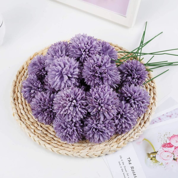 10 st silkeskrysantembollbuketter hortensia för bröllop brudtärna naturtrogna konstgjorda blommor heminredning diy fest (lila)