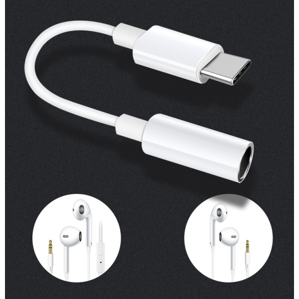 AUX-ääniliitin USB-C-liitännästä 3,5 mm:n liitäntään, mikrofoniliitäntäkaapeli, valkoinen