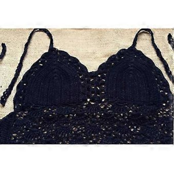 Heklet, uthulet, ermeløs lav midje bikini-topp badedrakt for kvinner, svart (svart) Black