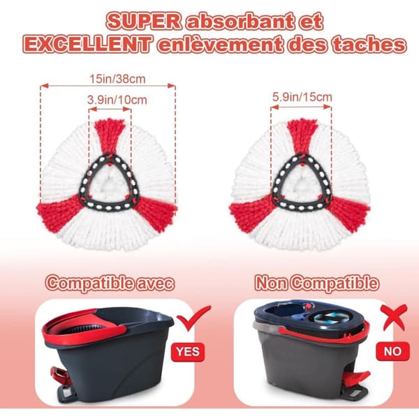Sett med 4 moppehoder, 2-i-1 mikrofibermopp, moppehode