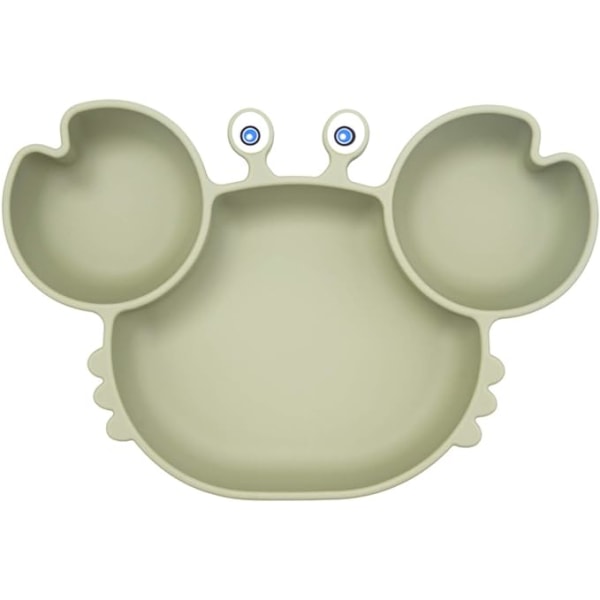 (Crab-Tea Green)Silikon mattallrik för baby Halkfri mattallrik för småbarn med stark sugning Diskmaskin och mikrovågsugn Säker