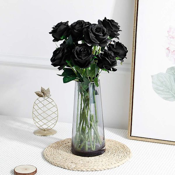 Konstgjorda rosor blommor arrangemang siden bukett för hemfester bröllopsdekoration (svart)（10PCS）