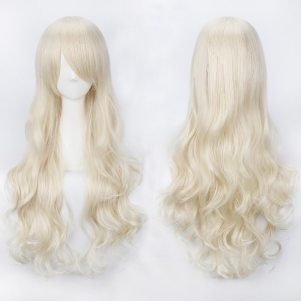 Off white, 80cm charming women's side bangs synthetic long curly