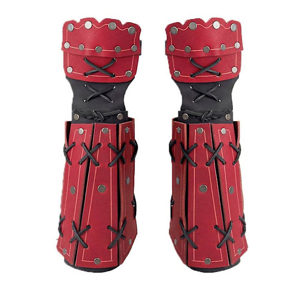 2 st medeltida samurajläder rustning armguard bågskytte armvakt riddare vante handledsskydd steampunk långa handskar vambraces（röd）
