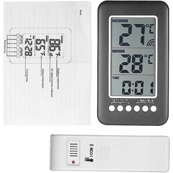 Trådlös inomhus- och utomhustermometer med digital klocka Trådlös väderstation med utomhussensor, Black Friday 2020 Temperaturmonitor Smart LCD-display °C/°F