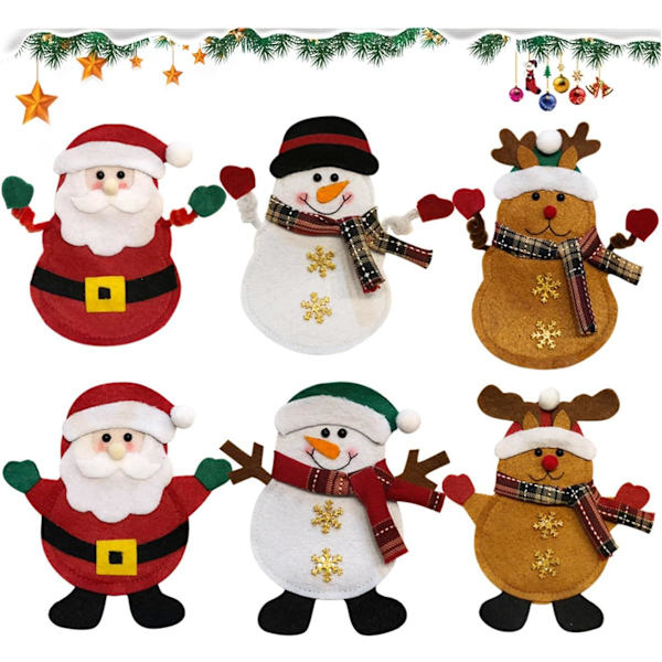 6 st/set Bestickshållare Jul, Jultomten Snögubbe