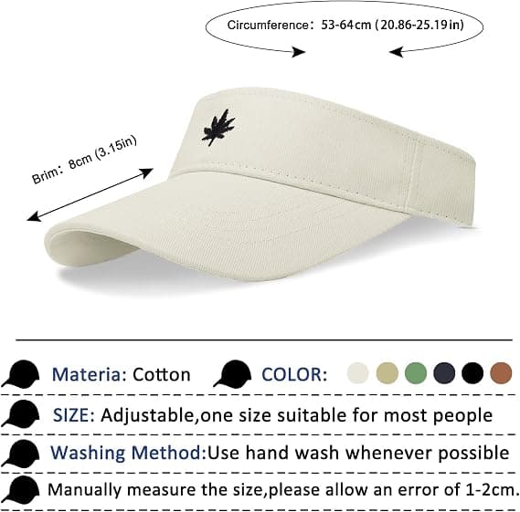 Kvinners Solhatt - Unisex Visor Cap, Lønneblad Brodert Justerbar