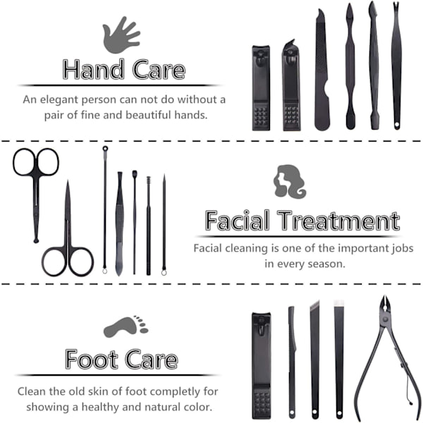 Manikyr Pedikyr Kit, 18 st Professionell Nagelklippare Set, Fläck