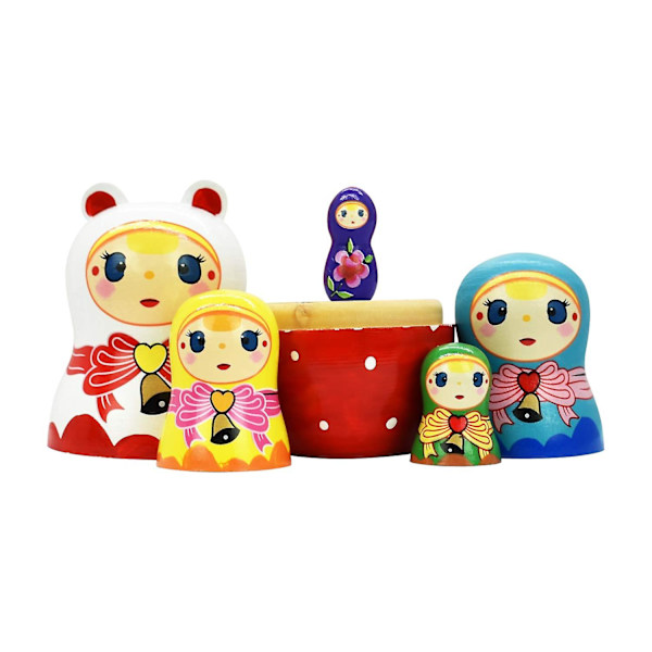 Ryska trädockor Matryoshka, 5 delar, handgjorda, söta tecknade mönster, staplingsdockor