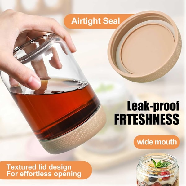 3-pack 16 ounce glasburk med skruvlock, läcksäker för overnight oats, yoghurtburk, havresallad, lämplig för spannmål, mjölk, fruktsås