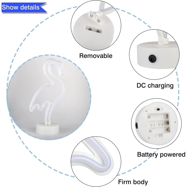 Flamingo Neon Skilt - Flamingo LED Skilt Dekoration - Batteri USB Strøm