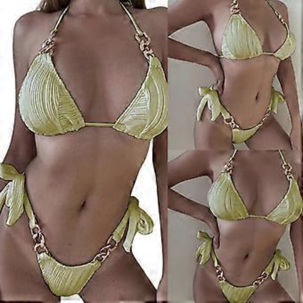 Dam Triangle Bikini Set Högt Skurna Knytsidor 2-delad Baddräkt String Halter Bikini Baddräkter Tachibana S Tachibana S