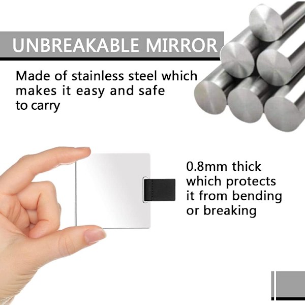 Petit miroir ultra fin - Noir, acier inoxydable incassable avec é