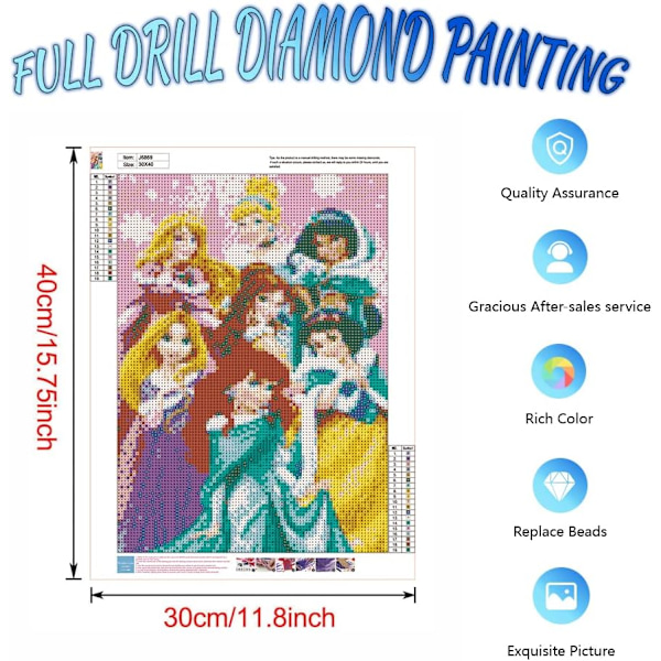 16\"X12\" Prinsessa Cartoon Maalaus Kristalli Rhinestone Timantti Kirjonta Täysi Timantti Ristipisto Sarja, Seitsemän Prinsessaa