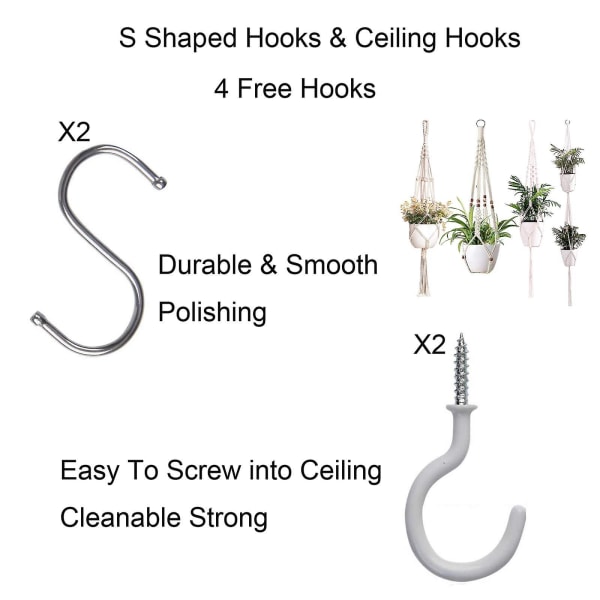 Macrame växt hängare inomhus hängande planter korg med träpärlor blomkruka hållare bomull rep ingen tofsar boho hem