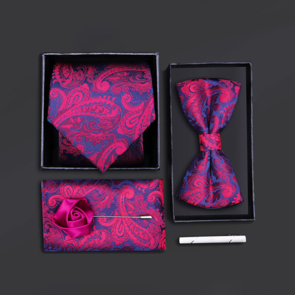 Pakke med 5 mænds slips (med matchende lomme-firkant og manchetknapper i