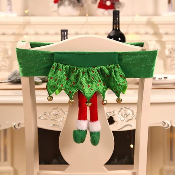 2 st Elf-stolsöverdrag för jul, Elf-flicka mönstrad stolsöverdrag,