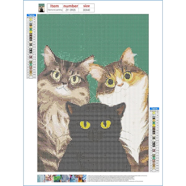 Kolme söpöä kissaa timanttimaalaussetti, 5D DIY digitaalinen timanttimaalaussetti