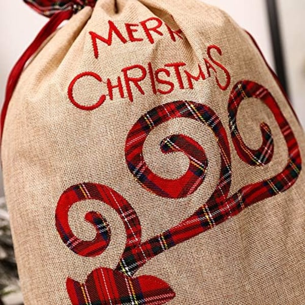 2 pakke julenisseposer, store hør juleposer med træk