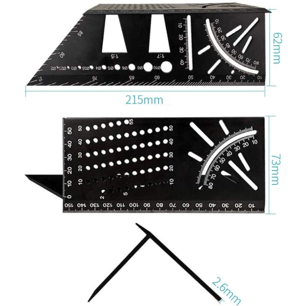 1 stk aluminiumslegering treskjæringsvinkelmåler - 3D gjæringsvinkel