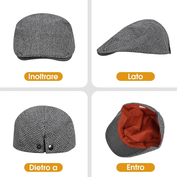 Herr Vintage Flat Beret Cap, Justerbar Newsboy Caps, Unisex Ber