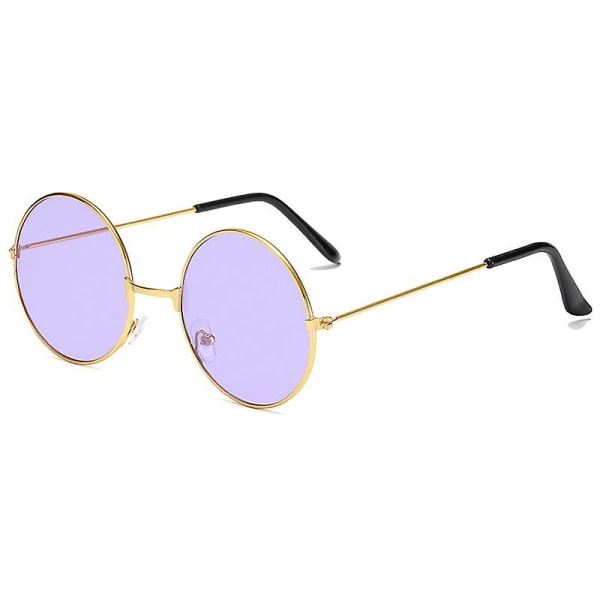Solglasögon Runda solglasögon med metallbågar Retro Hippie 60's 70's Style Circle Glasögon För Fancy Dress Hippie Kostym Accessoarer（Lila）