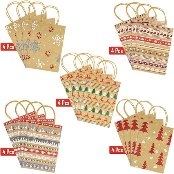 Kraft julegaveposer 20 assorterte stiler julegaveposer i papir