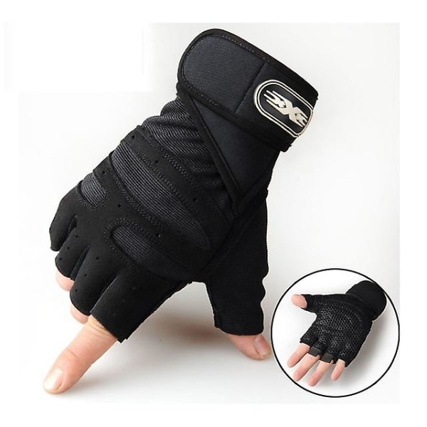Tung trening Halvfinger Vektlifting Hansker Kroppsbygging Trening Sport Gym Fitness Hansker for Menn Kvinner (Svart-XL)