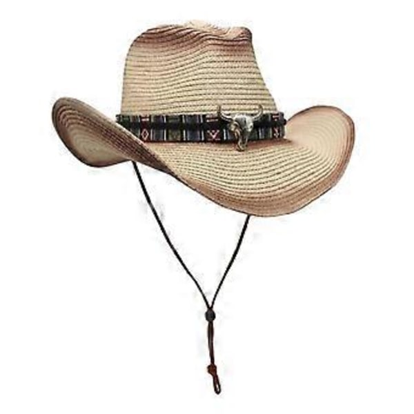 Western Cowboyhatt Cowgirl Solhatt Kostyme for Tenåringer Menn Kvinner Khaki (One size cowboyhatt 01)