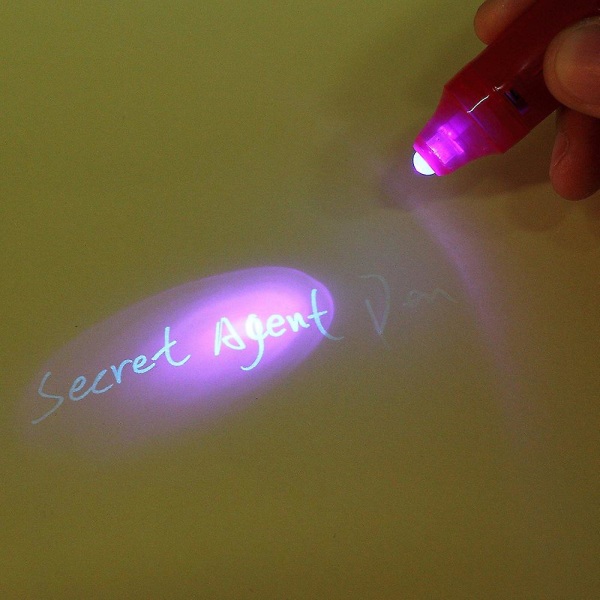 2 stk usynlig blekkpenn spionpenn med Uv-lys Magic Marker Barnepenner for hemmelig melding og fest (roserød)