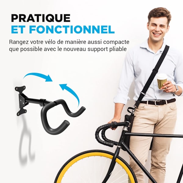 Pyörän seinäteline I Pyöräteline - Säädettävä kulma ja etäisyys seinästä, taitettava, MTB, maantiepyörä - Erittäin pehmeä pehmuste