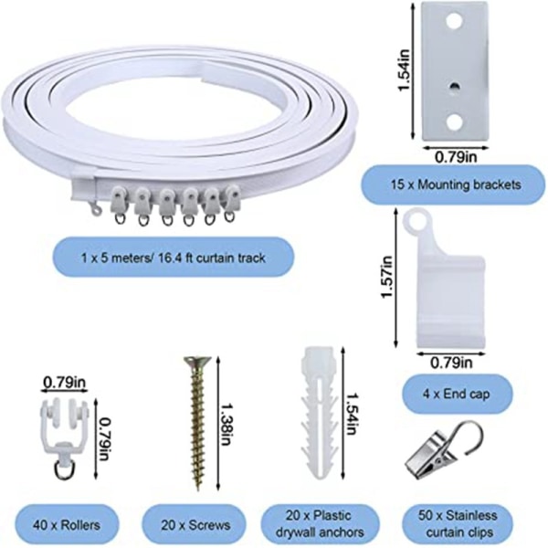 Rail de rideau inclus accessoires, 5 m u - forme l rail en acier